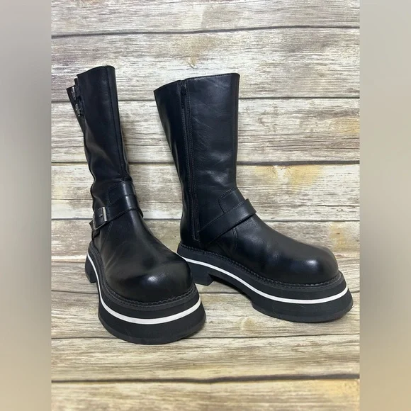 John Fluevog FV2 Boots, Size 10 black knee high chunky - Picture 5 of 12